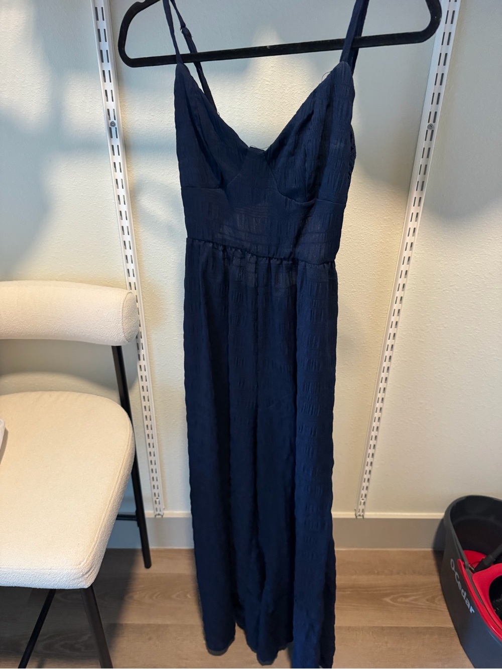 Navy Textured Spaghetti-Strap Maxi Dress